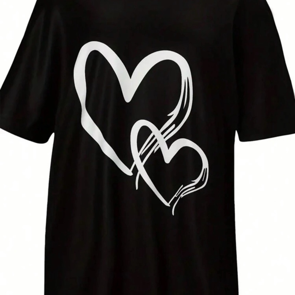 NEW Black T-Shirt with White Heart Design new